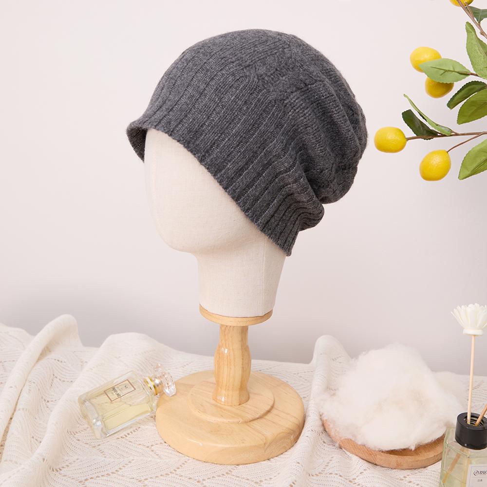 Custom Inner Mongolian Cashmere Winter Hats Women Luxury Fashion Casual Cable Knitted 100% Pure Cashmere Beanie Cap