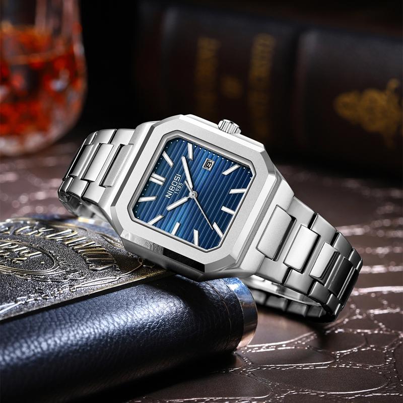 NIBOSI Luminous Square Man Watch Waterproof Business Men Watch Stainless Steel Quartz Luxury Men's Watches
