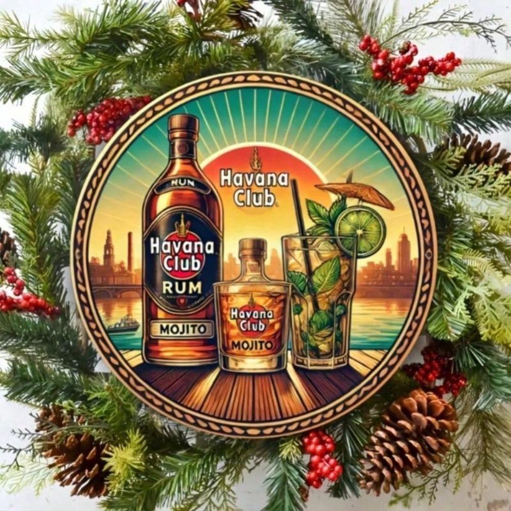 Round Metal Wall Poster Havana Club Rusty Bar Decor 20 Cm