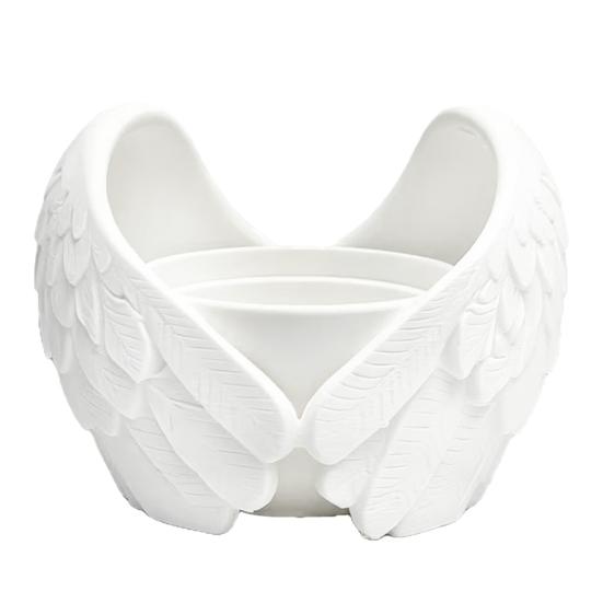 Angel Wings Planter, 3D Printed Decorative Flowerpot, White Feathered Wings Plant Pot for Succulents Small Plants