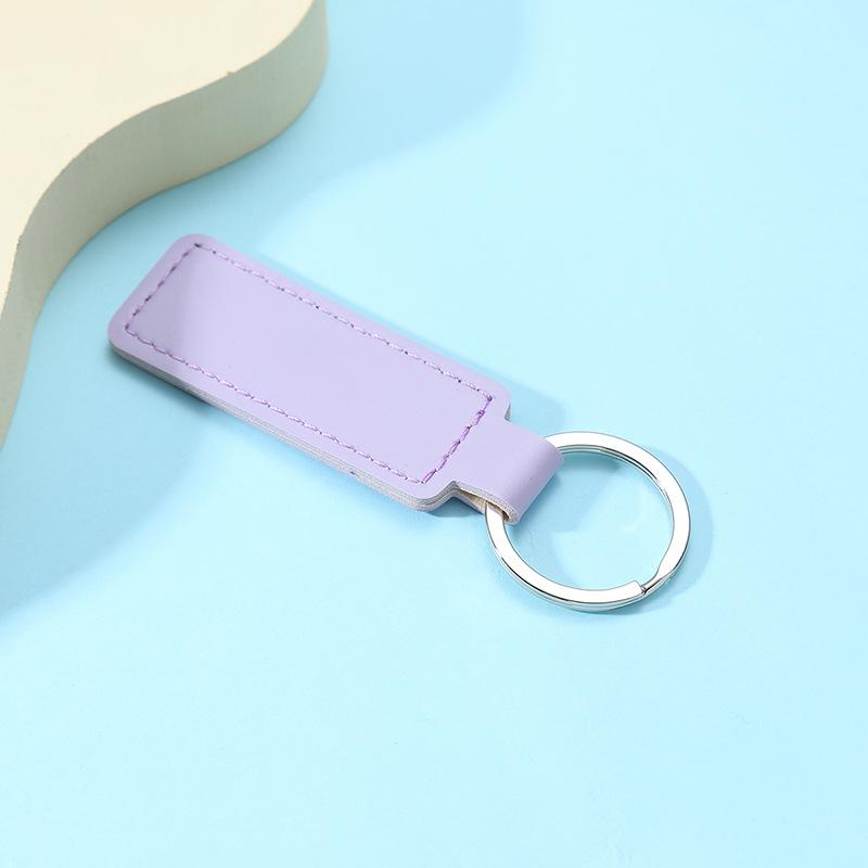 10 Colors Bright PU Leather Keychain Double-sided Car Thread Small Gift Metal Pendant PU Key Chain Simple KeyChains Keyholde