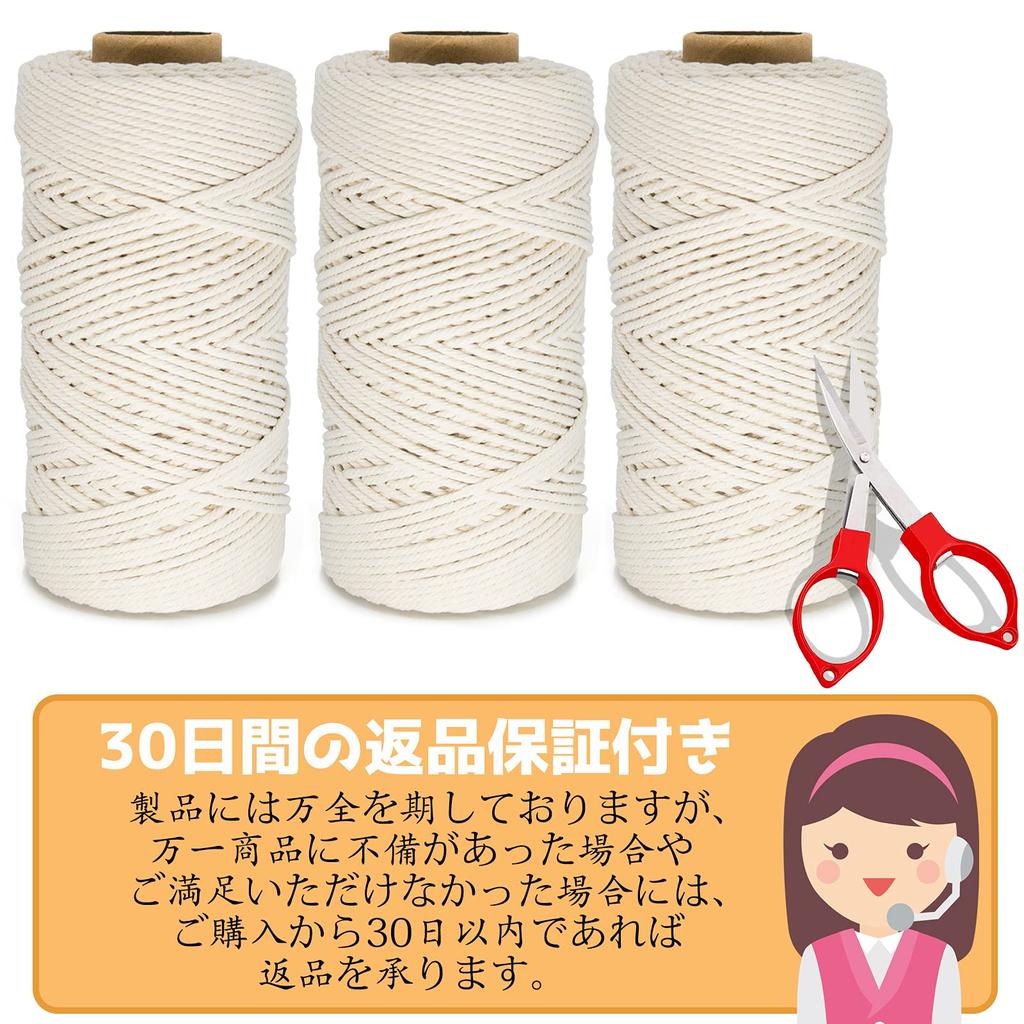 Goreson Macrame Rope, String, 100% Natural Dyed Cotton Thread, 3mm Diameter (Ivory, 200m X 3)