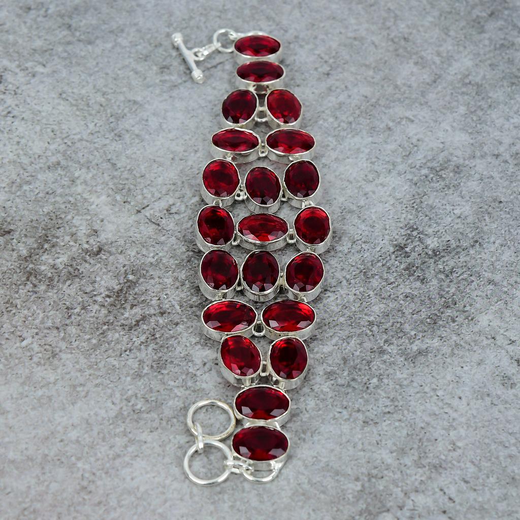 Mozambique Garnet Gemstone Handmade 925 Sterling Silver Bracelet 7-8" M-301