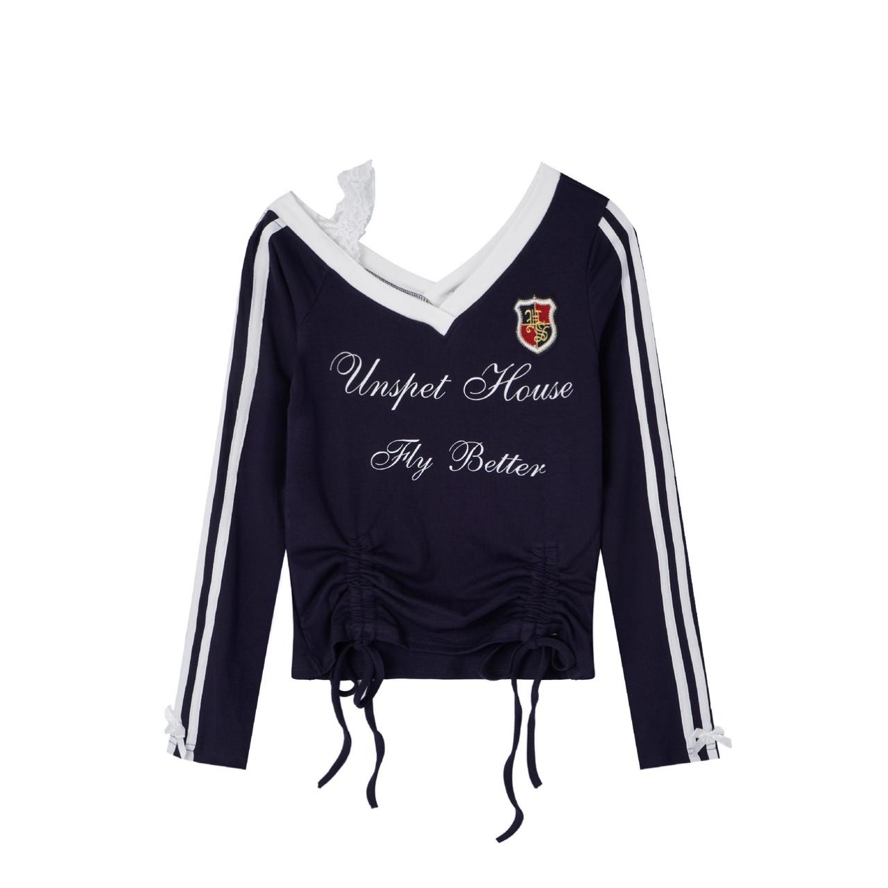 

2KWEIRD American Hot Girl Long Sleeve Slim Fit V-Nenk Embroidered Print T-shirt S