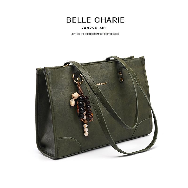 Women's Olive Green Retro Tote Bag - High-end Shoulder Bag for Autumn/Winter 2025