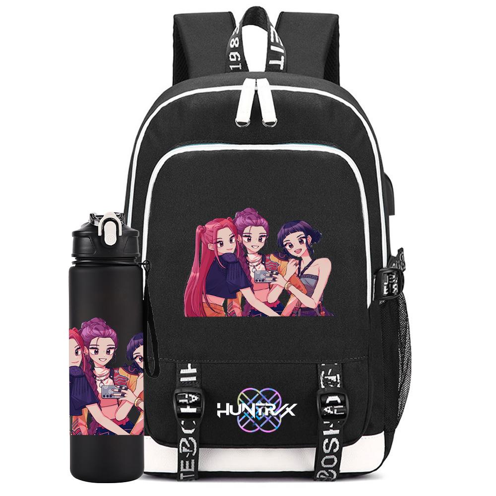 

2Pcs/set K-pop Backpack Large Capacity Bookbag With 750ml Water Bottler Laptop Student Boy Girl School Bag waterproof Travel Bag Kid Gift Mochila