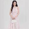 Pink French Gentle Fairy Air Smudge Dress Summer Women's New Holiday Style Neck Slim Floral Dress