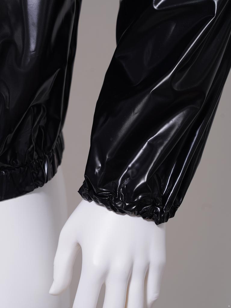 Unisex PVC Sauna oblek Dlouhý rukáv Zip S kapucí Stahovací šňůrka Bunda Vrchní díly Kalhoty Cvičení Trénink