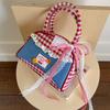 Leisure Lattice Bowling Bag Rural Style Sweet Crossbody Bag Portable Denim Plaid Handbag  Travel