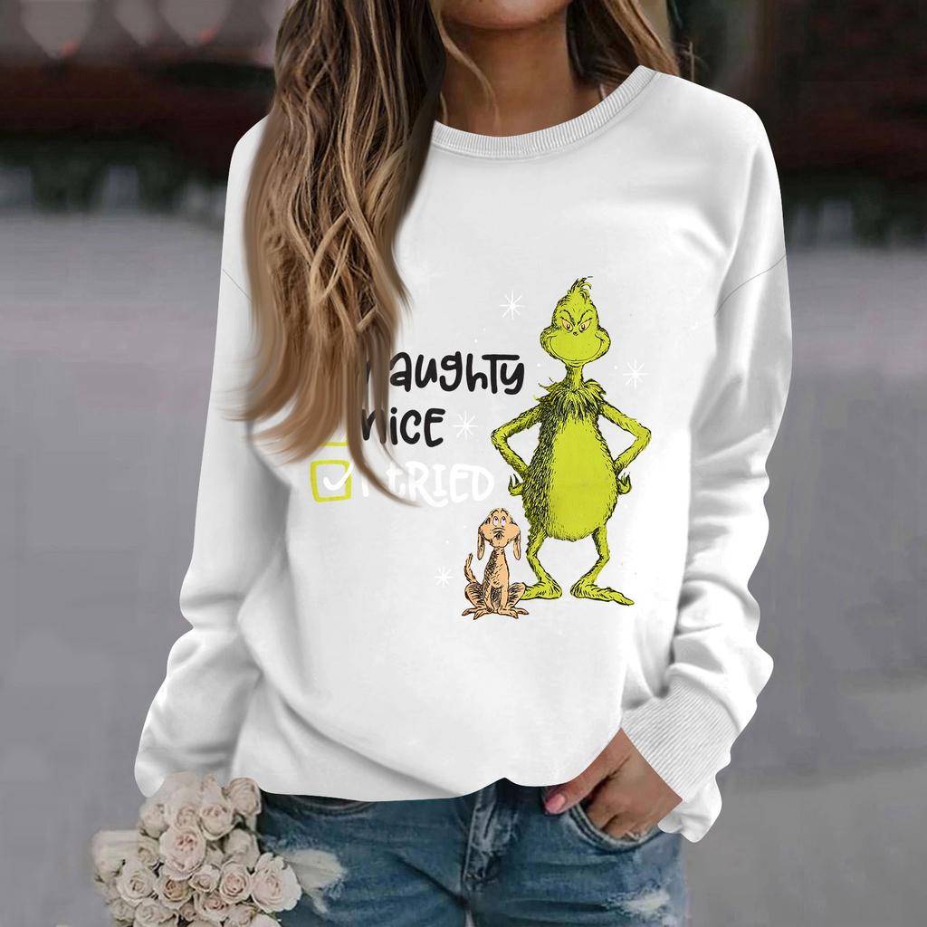 Damenmode Lässig Langarm Einfarbig Weihnachten Bedruckt Rundhals Oberteil Sweatshirt