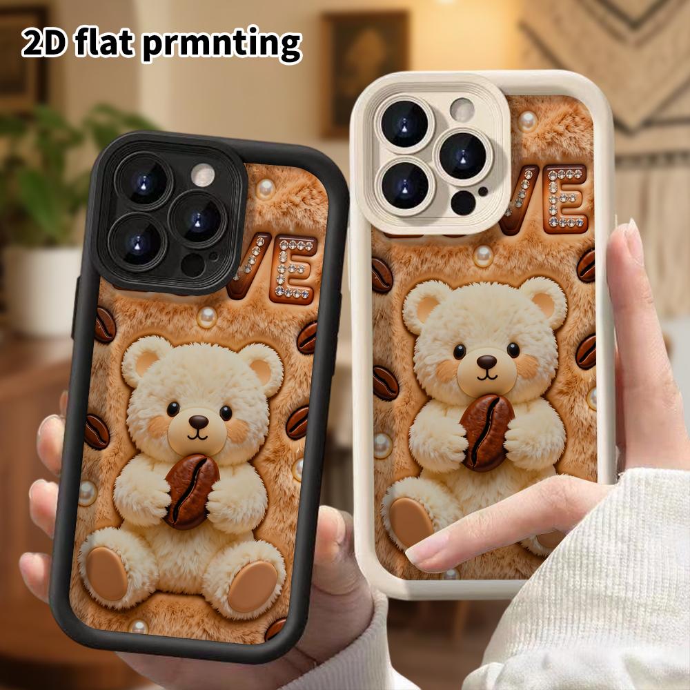 Phone case: 2D flat, suitable for iPhone 18 17 16 15 14 13 Pro, coffee little bear, perfect Christmas and Halloween holiday gift