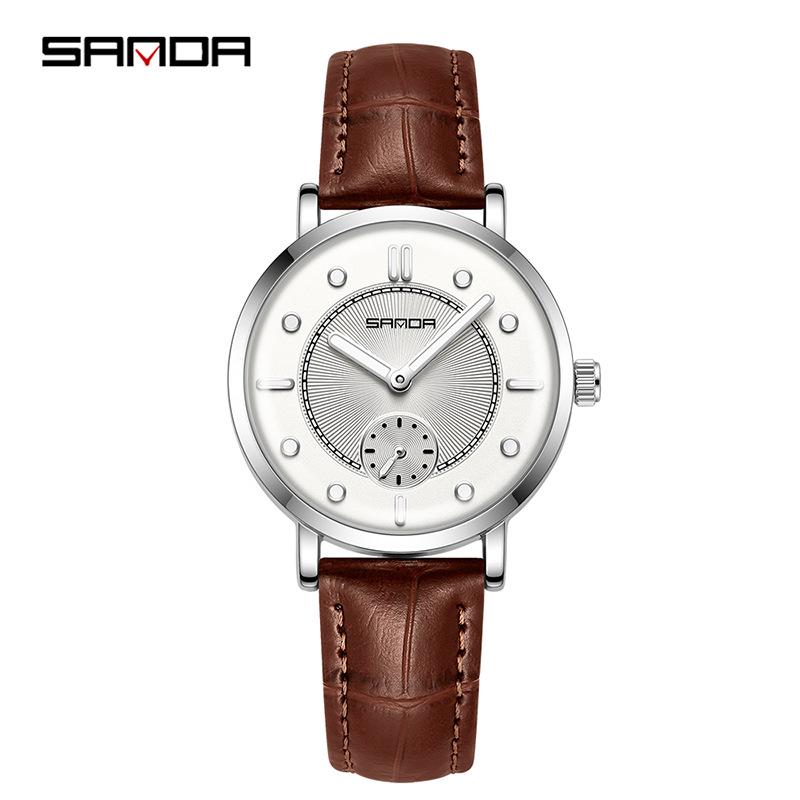 Fashion Sanda 1140 Top Brand Quartz Watch Simple Waterproof Leather Belt Women's Night Light Trendy Wristwatches For Ladies