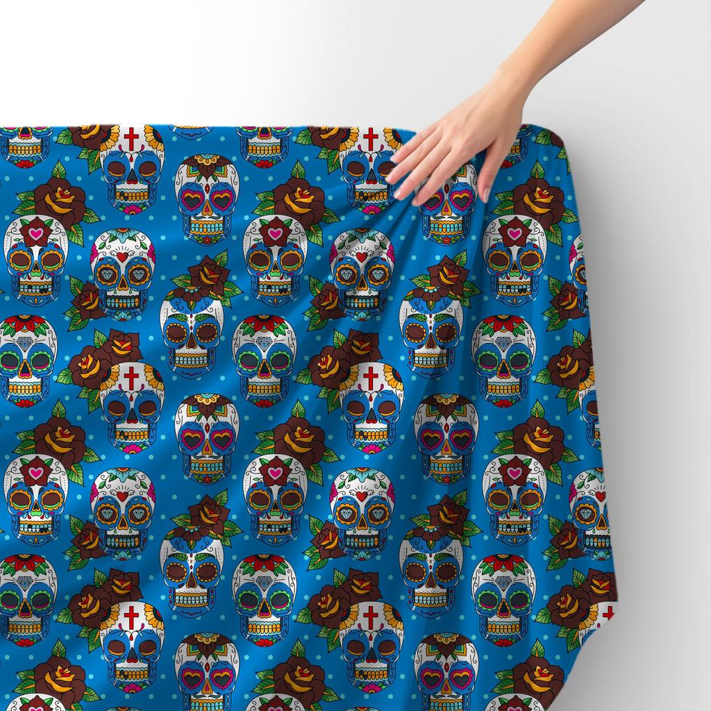 Royal Samt Stoff Polyester Zum Nähen - Motiv Schädel Im Mexikanischen Stil