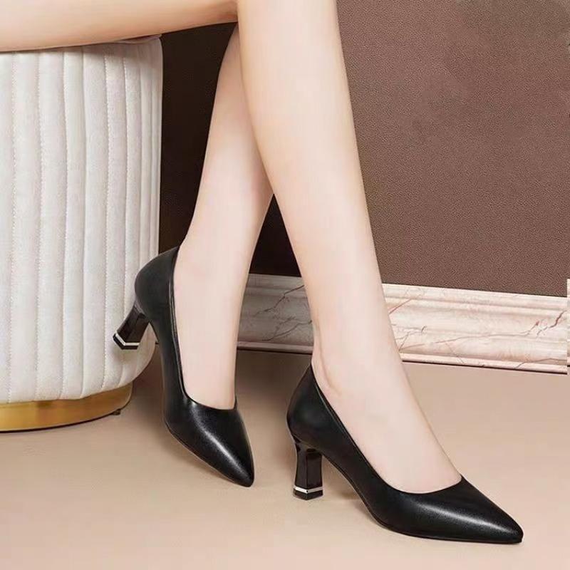Frühling Herbst Büro flache Schuhe Damen Spitz zulaufende Pumps Schmaler Absatz zum Hineinschlüpfen Kleiderschuhe