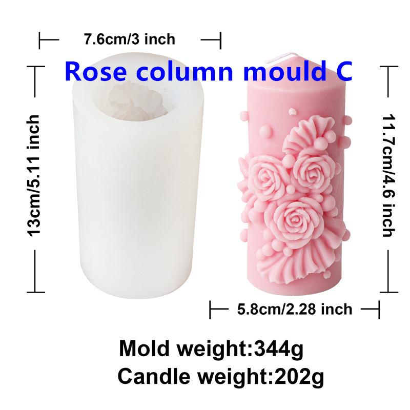 3D Relief Rose Round Column Candle Silicone Mold Rose Column Resin mold DIY Valentine's Chocolate Gifts  Gypsum Mold Home Decor