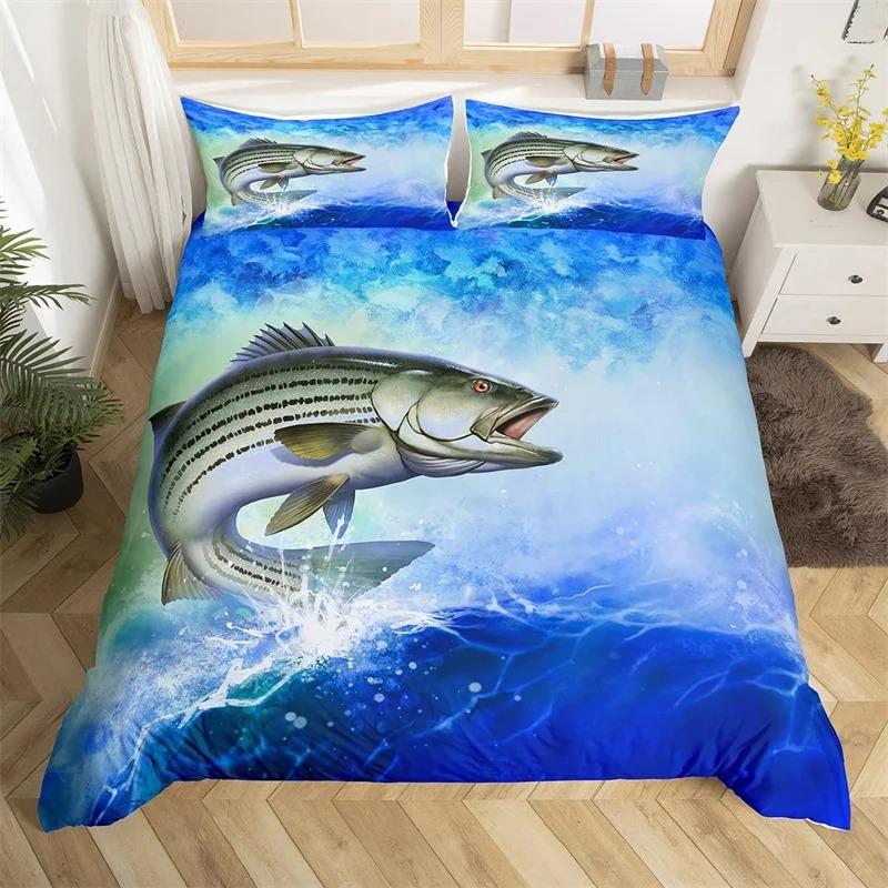 3D Print Marlin Swordfish Duvet Cover Kawaii Marine Life Bedding Set Ocean Theme Big Pike Fish Single Twin King Quilt Cover Set