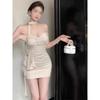 White Neck Rhinestone Splicing Irregular Tube Top Dress Women's Summer Pure Desire Senior Spice Girl Hip Wrap Short Skirt