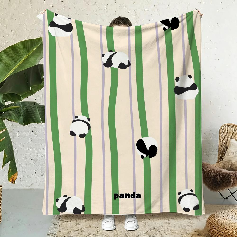 Giant Panda Throw Lightweight 240G Flannel Blanket Soft Skin-Friendly For Summer Cooling