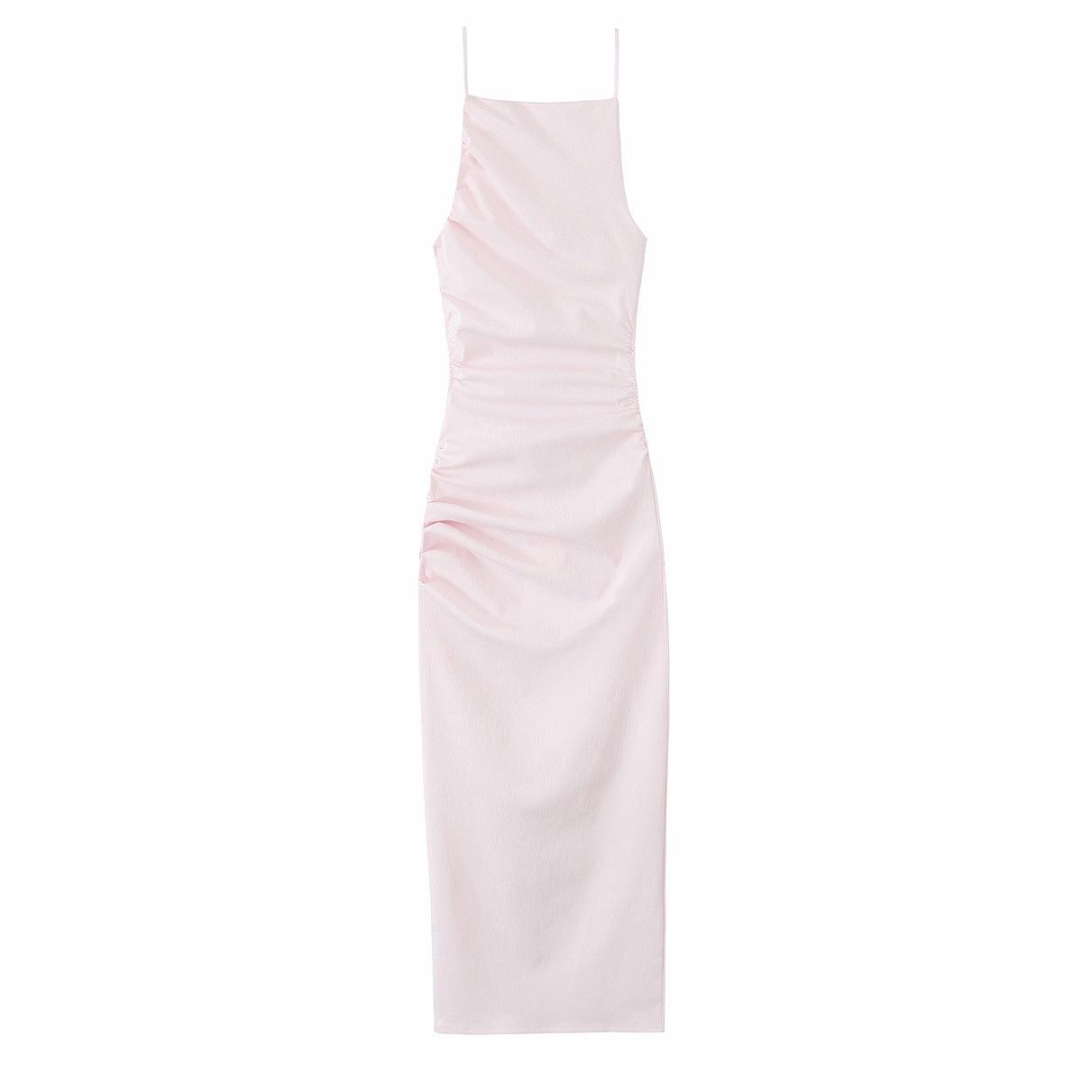 

Spring 2025 Women s European & American Style Slimming Stretch Dress with Pleated Accents Extra Small светло-розовый