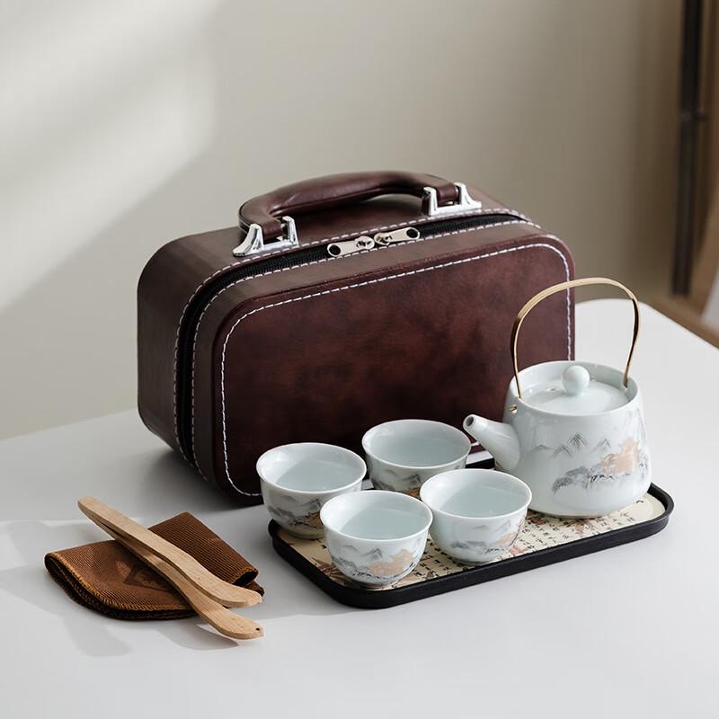 Cultural Chinese Ceramic Tea Set with Beam Handle Pot
