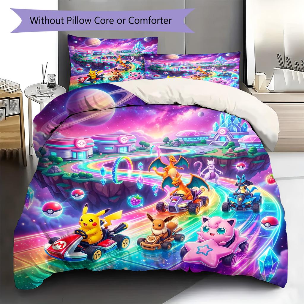 Pokemon Pikachu Pattern Bedding Quilt Set Quilt Cover Pillowcase Home Decoration Birthday Gift (1 * duvet cover + 2 * pillowcase, without core)