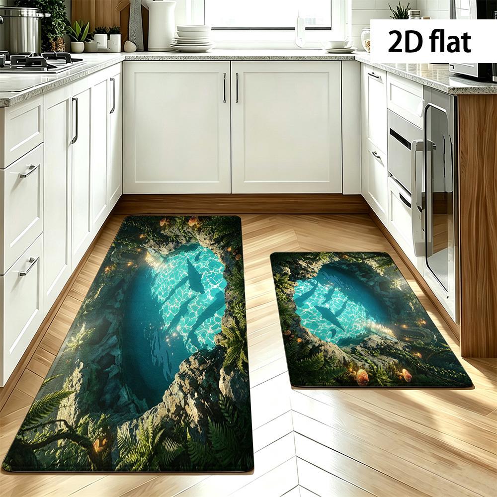Tropical Underwater Ocean Lagoon Print Polyester Mat Rug Waterproof Kitchen Runner Bathroom Floor Decor Nature Coastal Life Acce