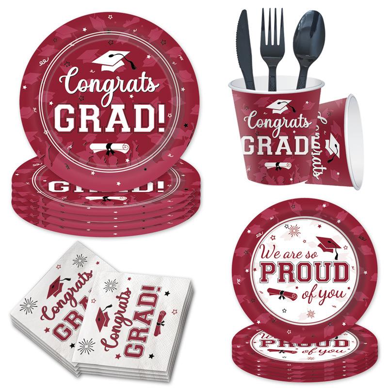 Red Graduation Season Theme Decorating College Graduation Party Disposable Tableware Party Supplies