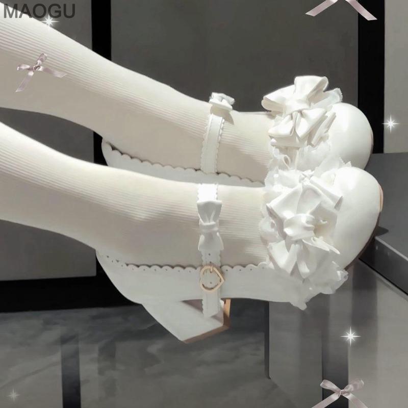 Lovely Mid-heel Women's Mary Jane Shoes Bowknot Lace Cute Lolita Shoes Round Toe Chunky Heel Sweet Pumps Size35 Zapatos De Mujer