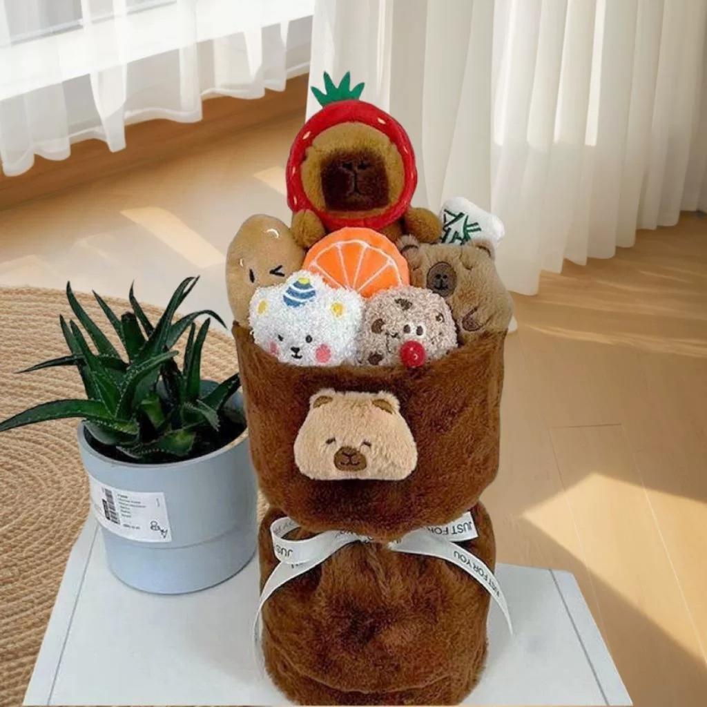 Capybara Stuffed Animal, Capybara Plush Flowers Bouquet, Plush Flower and Kawaii Plushies, Cute Plush Toys, Emotional Support Plush, Girlfriend Gifts