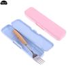 1*Travel Outdoor Reusable Practical Transparent Cover Wheat Straw Slot Design Cutlery School Tableware Box Set With Storage Bag