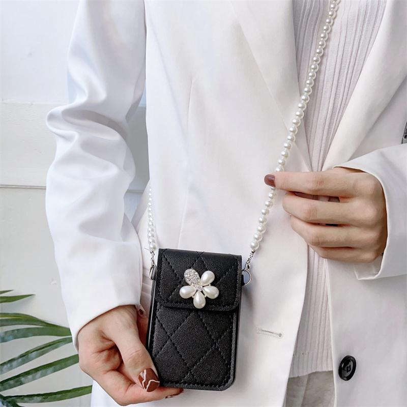 Mode Crossbody Perle Schleife Knoten Lanyard Karte Tasche Telefon Fall für Samsung Galaxy Z Flip 4 3 Z Flip3 Flip4 5g Abdeckung süße Fälle