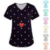 Women's Fashion V,Neck Short Sleeve Overalls With Pockets Valentine's Day Printed Tops Clothes