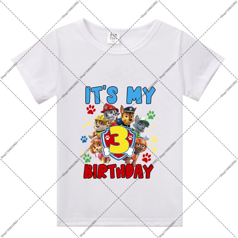 Paw Patrol Children Birthday T-shirts Cartoon Anime Numbers 1-9 Printed Tops Boys Girls Summer Clothes Kids Party T-shirt