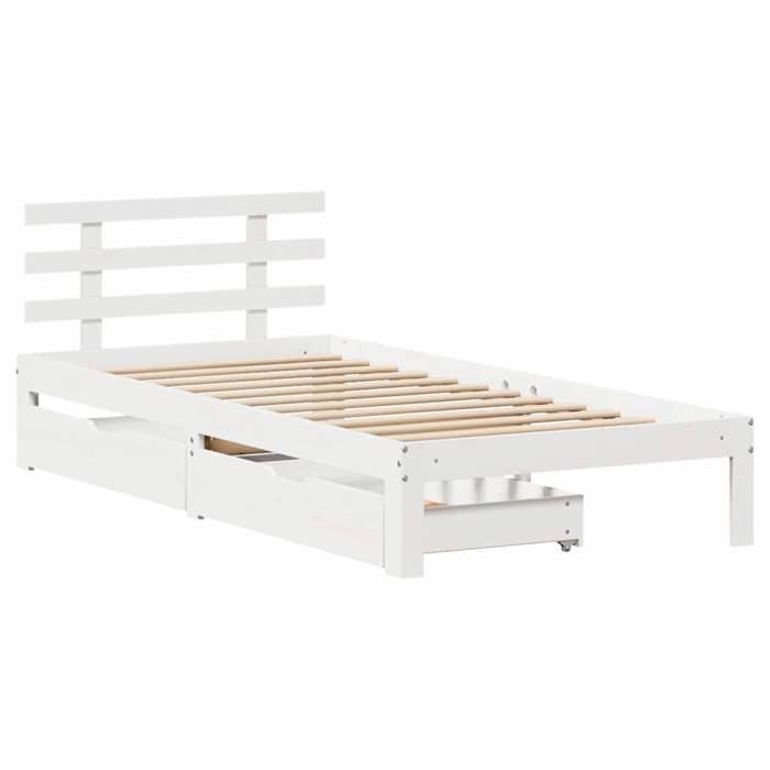 VidaXL Cadre de lit avec tiroirs blanc 75x190 cm bois de pin massif, sommier, cadre de lit simple, cadre de lit en bois 3301995