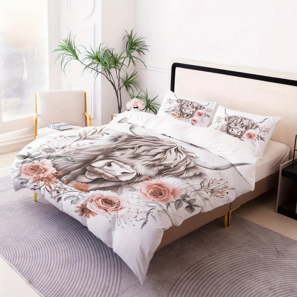 Highland Cattle Duvet Covet Set 3D Print Bedding Set Twin Queen Double Size Duvet Cover Set Pillowcase No Sheet Festival Decor