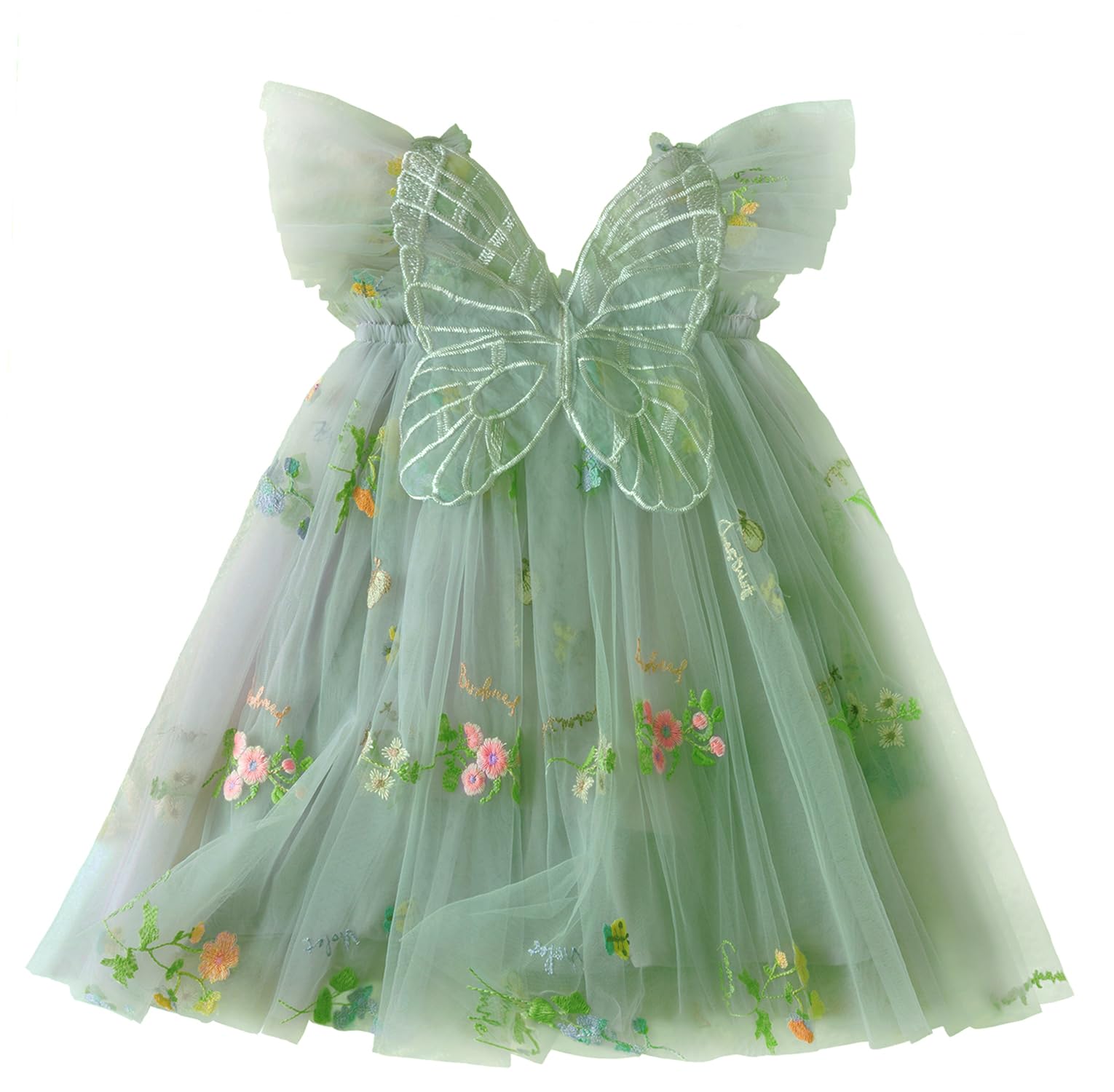 

Maeau Baby Tulle Dress with Suspender Flower Embroidery and Butterfly Princess Perfect for Commemorative Size 90 Girl s Skirt, Design, Style, Cute, зелёный