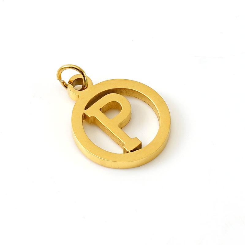 Englischer Buchstabe DIY Anhänger, modischer Edelstahl runder Doppelkreis hohler Buchstaben Halskettenanhänger