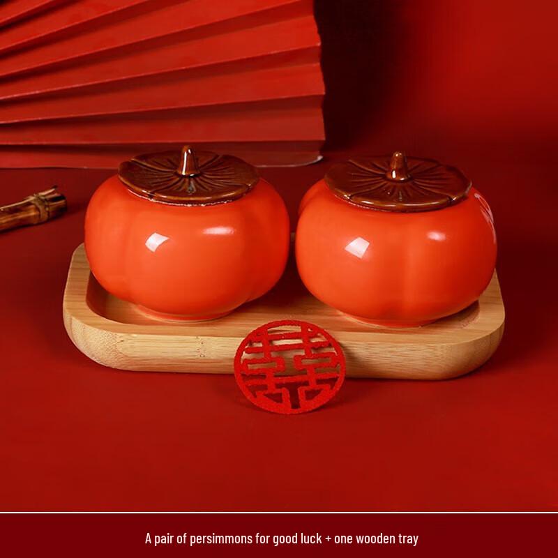 YIXI Engagement Ceramic Persimmon Decoration with Tray