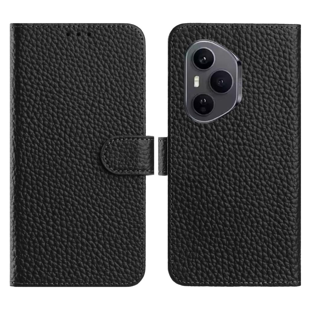 For Honor 400 Pro 5G (Global) Case Wallet Stand Litchi Texture Genuine Cow Leather Flip Phone Cover