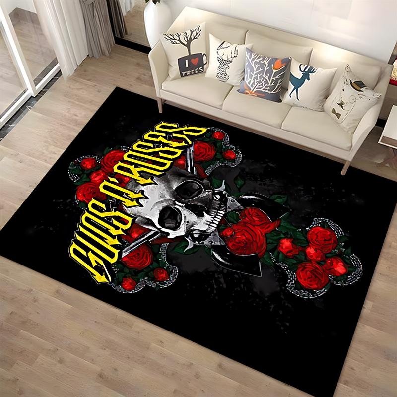 Guns N' Roses Skull with Roses Rug Non-slip rug suitable for living room and bedroom sofas