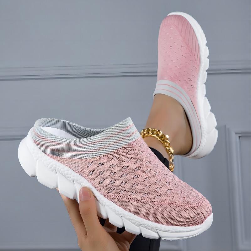 Women's Breathable Knit Mule Sneakers Lightweight Slip-On Backless Shoes with Chunky Sole