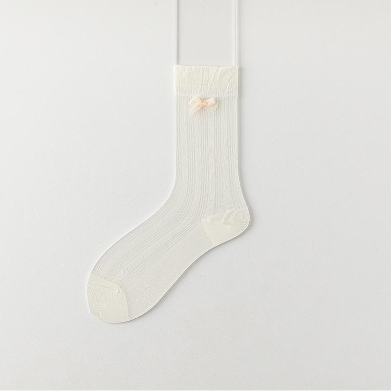 

Female Summer Ultra Thin Bow Mesh Breathable Sweet Lace Boneless Tube Stack Socks 1 pair білий