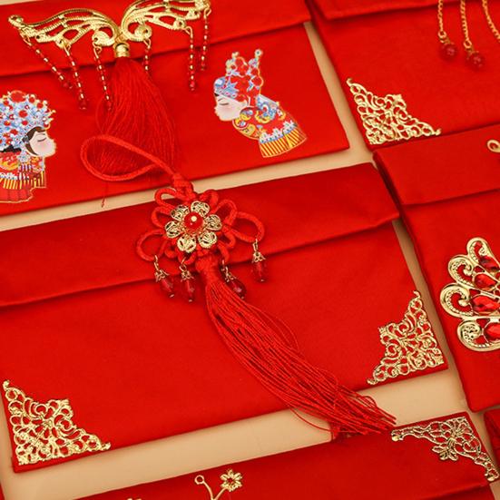 Klasická taštička na štěstí Průhledná textura Umělé hedvábí Návštěva příbuzných Nový rok Červená obálka pro rodinu