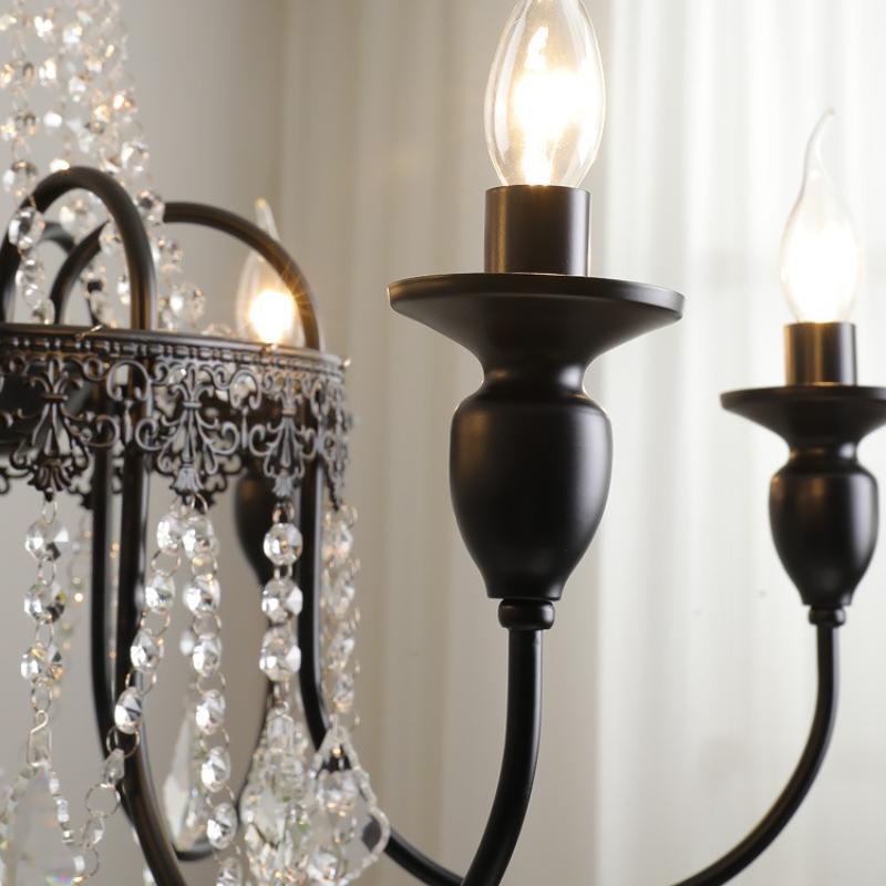 Retro Pendant Light, Black High-end Crystal Living Room Light, Dining Bar Counter, Bedroom, Study Light