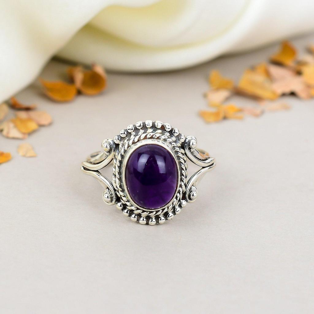 Amethyst Gemstone 925 Sterling Silver Oval Shape Handmade Jewelry Ring For Women