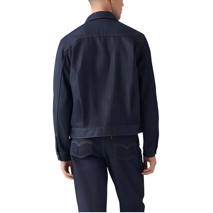 Levis FW24 Wellthread Series Solid Color Pleated Detail Flap Pocket Button-Down Long Sleeve Denim Jacket Men jackets Deep-Indigo A9190-0000