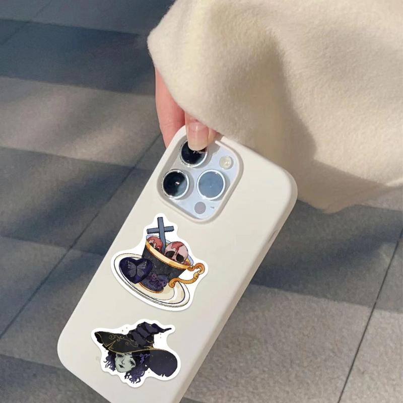 50 Unique Waterproof Witch Theme Stickers Watercolor Gothic Art Decals For Journaling Laptop Guitar Luggage Customization