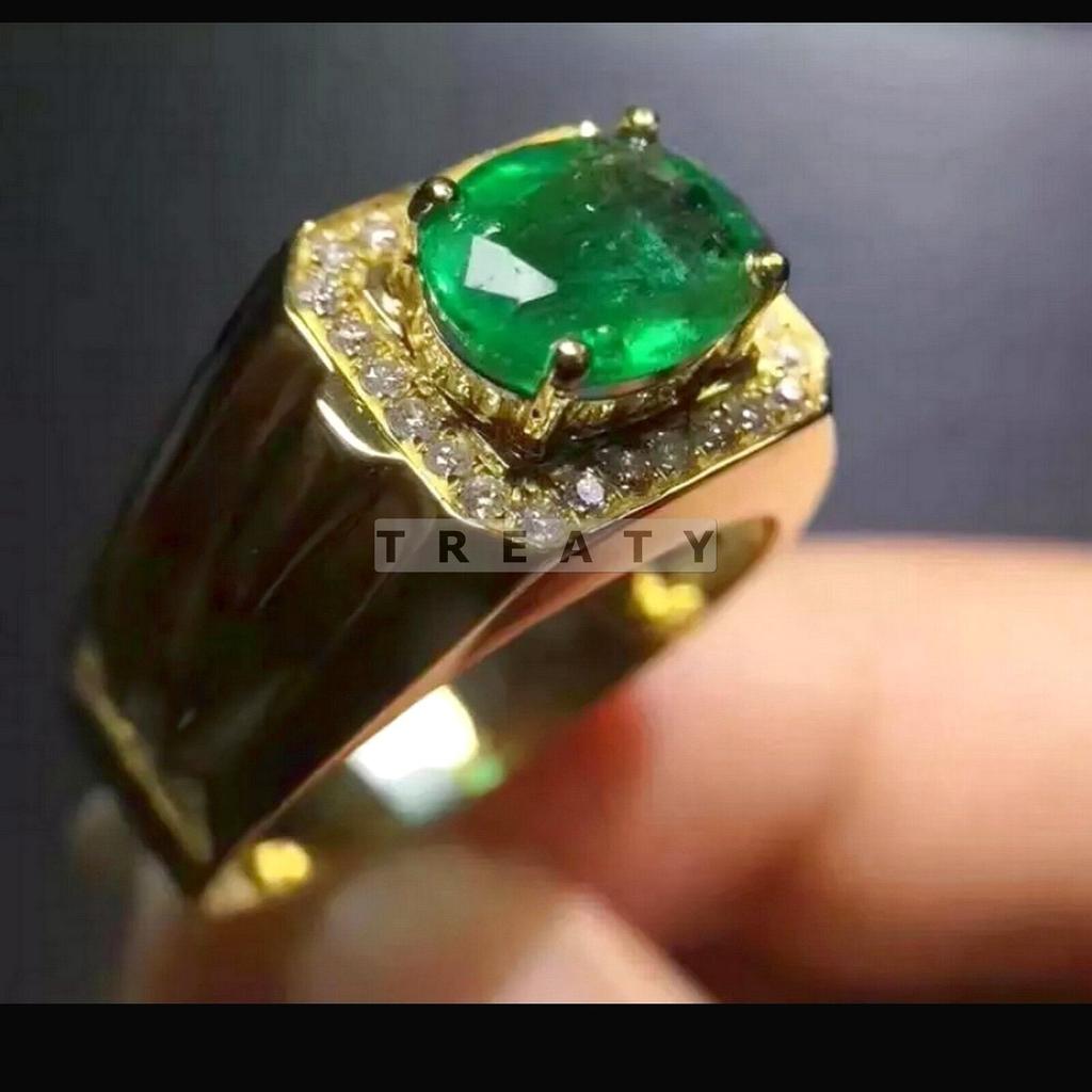Smaragd Oval Schliff Mit 925 Sterling Silber Vergoldet Ring Für Herren #295 JL375732384909