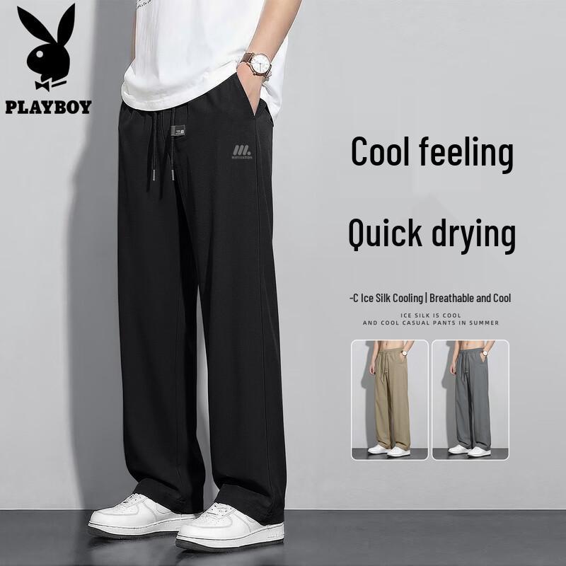 PLAYBOY Men's 2026 Summer Ice Silk Loose Straight-Leg Casual Pants