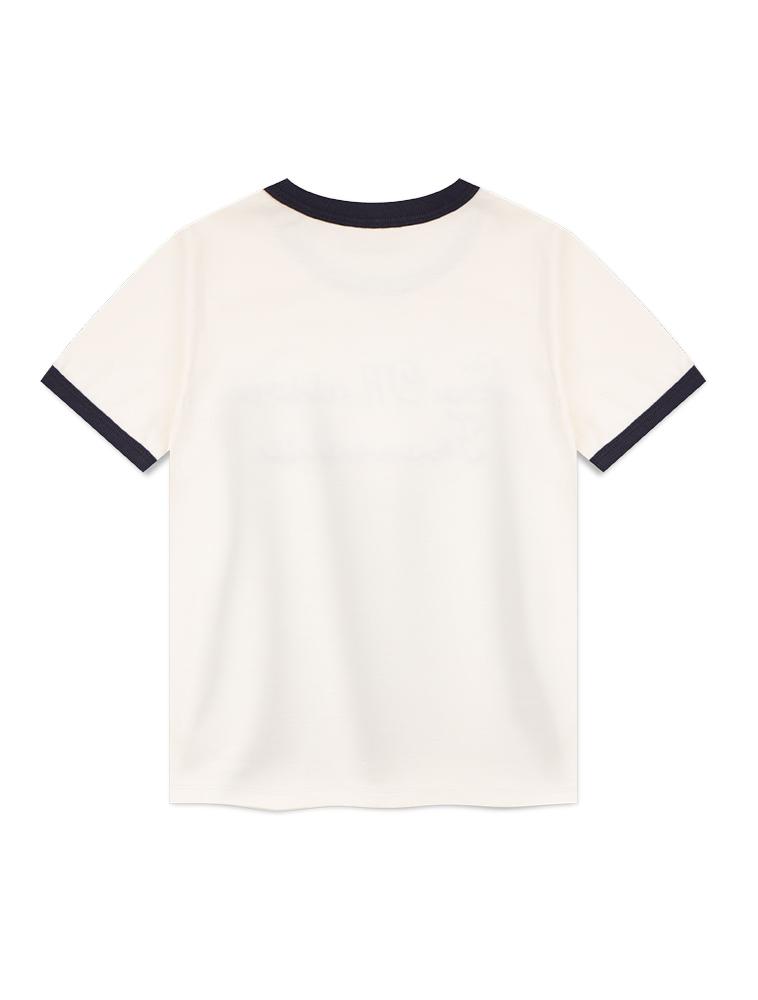 LA MAISON STUDIO Women'S Maison Chain Logo Single Jersey Ringer Short Sleeve T-Shirt Cream Navy (Fcf2Ts534W)